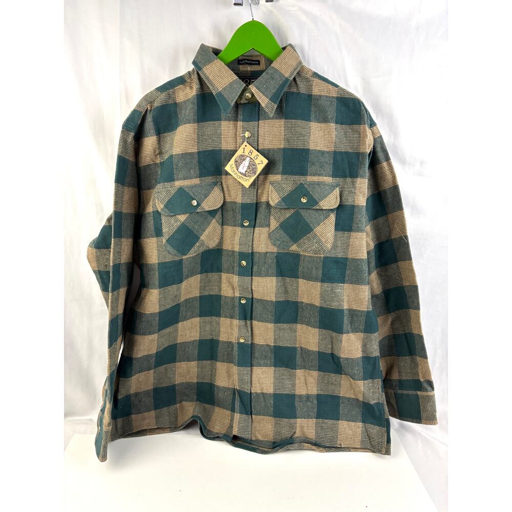 VTG 1857 Manhattan Men's L Plaid Button Up Shirt Single Needle Tailoring VTG New